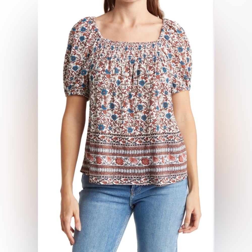 NWT Lucky Brand Smocked Square Neck Top $27